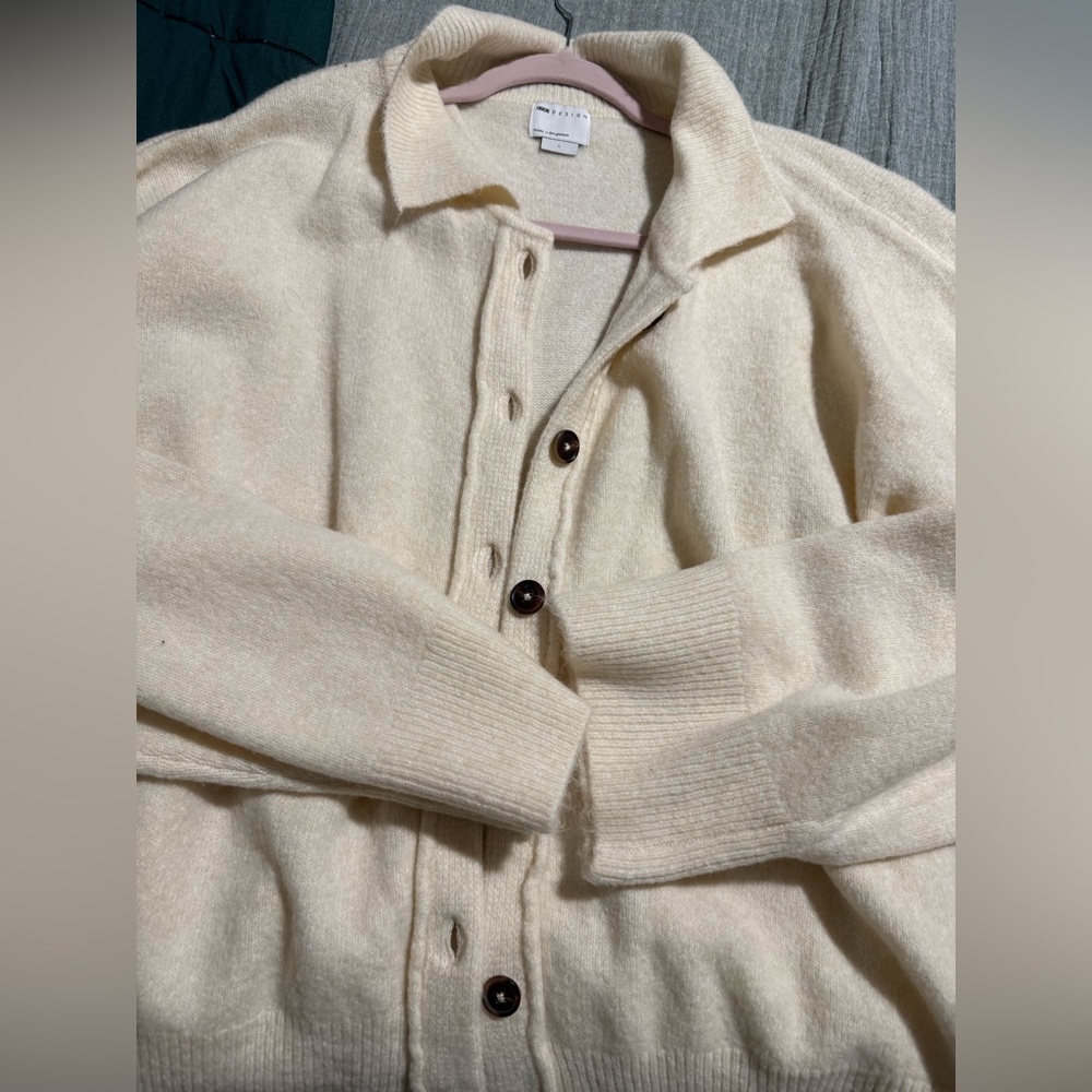 ASOS Cream Knit Cardigan size large - Picture 3 of 4